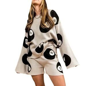 DRESSED IN LALA”The Future Is Now”Sweater M 8-BALL-Print Oversized Bell-Long-Slv